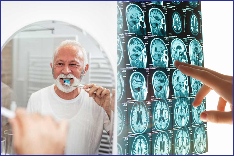 Old man brushing teeth